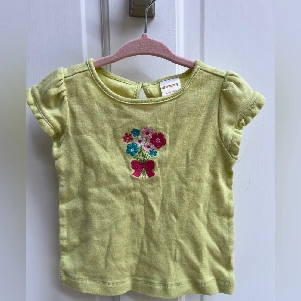 Gymboree 12-18M Lime Green Short Sleeve Blouse/Top with Flowers